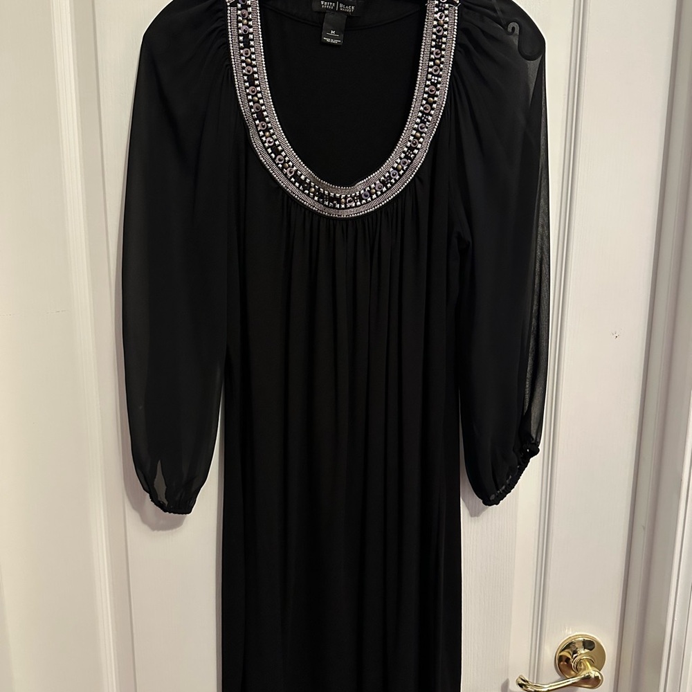 White House Black Market Black Dress with Silver Accents